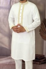 Cotton Panjabi for Men - White color -  Rubaaba Panjabi