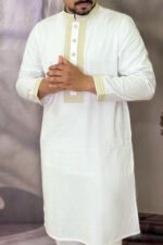 Cotton Panjabi for Men - White color -  Rubaaba Panjabi - Image 2