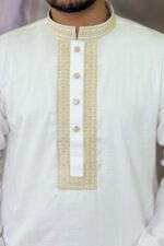 Cotton Panjabi for Men - White color -  Rubaaba Panjabi - Image 4