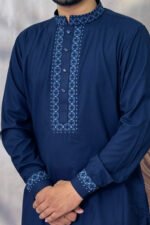 Pakistan Cotton Panjabi for Men - Blue Rubaaba Panjabi - Image 3