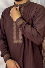 Pakistan Cotton Panjabi for Men - Coffee - Rubaaba Panjabi - Image 3