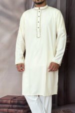 Pakistan Cotton Panjabi for Men - Off White - Rubaaba Panjabi