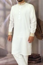 Tencel Panjabi for Men - White color - Rubaaba Panjabi - Image 2