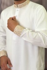 Tencel Panjabi for Men - White color - Rubaaba Panjabi - Image 3