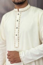 Pakistan Cotton Panjabi for Men - Off White - Rubaaba Panjabi - Image 4