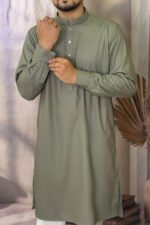 Pakistan Cotton Panjabi for Men - Olive - Rubaaba Panjabi - Image 2