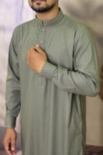 Pakistan Cotton Panjabi for Men - Olive - Rubaaba Panjabi - Image 4