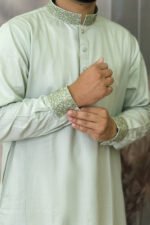 Tencel Panjabi for Men - Olive color - Rubaaba Panjabi - Image 3