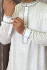 Tencel Panjabi for Men - White color - Rubaaba Panjabi - Image 4