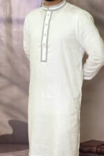 Tencel Panjabi for Men - White color - Rubaaba Panjabi - Image 3