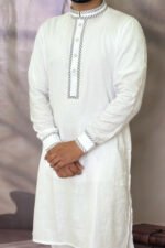 Tencel Panjabi for Men - White color - Rubaaba Panjabi - Image 2